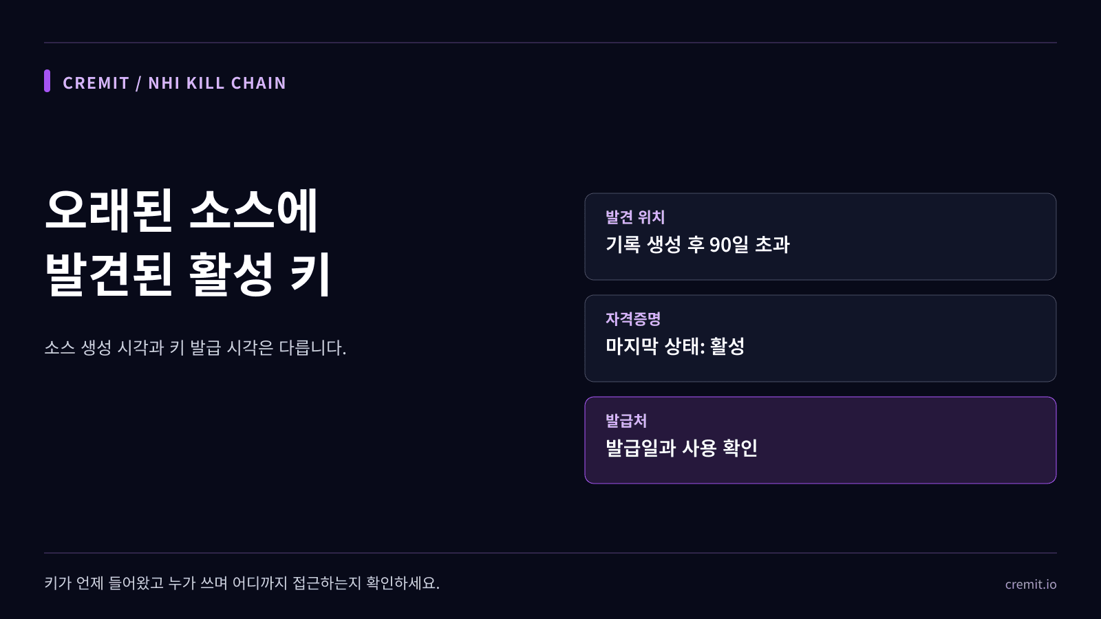 90일 넘은 소스에 발견된 키: 확인해야 할 것