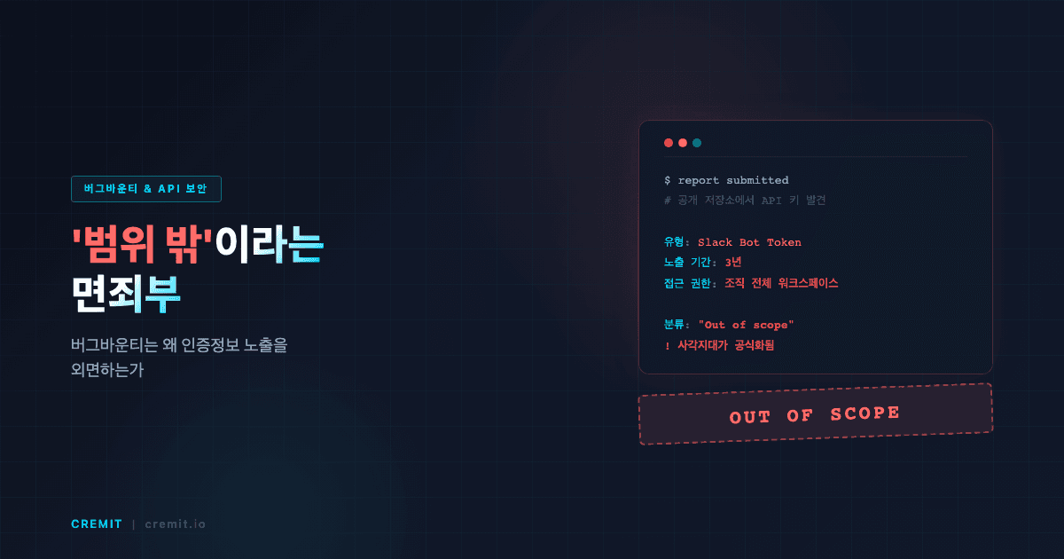 "범위 밖"이라는 면죄부: 버그바운티는 왜 인증정보 노출을 외면하는가